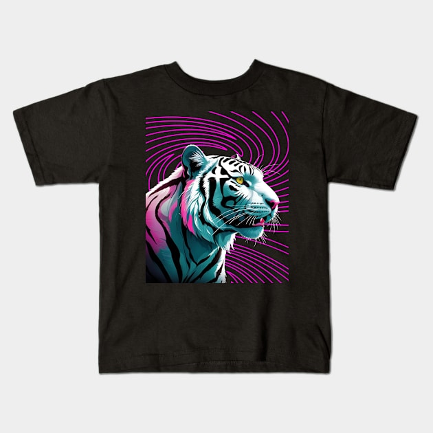 WHITE BENGAL TIGER NEON THEMED Kids T-Shirt by StayVibing